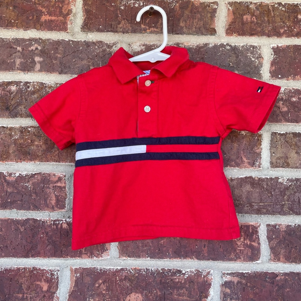 Baby Boy’s Red Tommy Hilfiger Collared Short Sleeve Top Size 3-6 Months